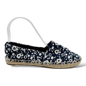 Tory Burch Risa Navy Blue Floral Print Slip-On Flat Espadrilles Sz 6M